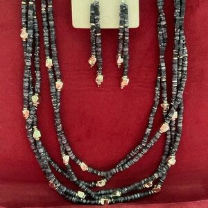 Elegant Black and Silver Beaded Necklace and Earring Set